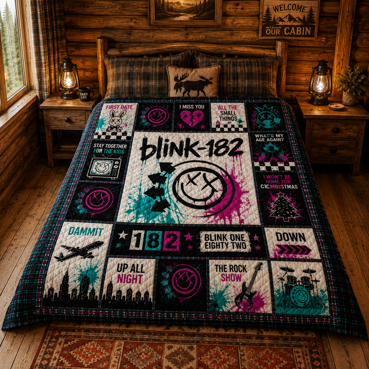 Blink-182 Pop Punk Quilt Blanket – Nostalgic Journey In Every Stitch