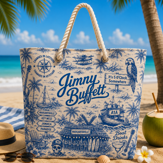 Jimmy Buffett Margaritaville Beach Bag – Tropical Parrot Head Tote with Rope Handles