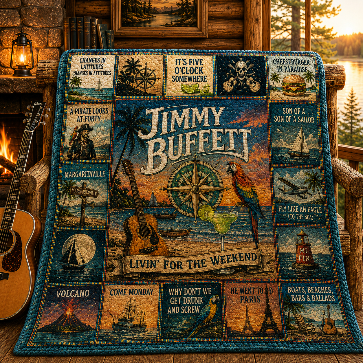 Jimmy Buffett Tropical Rock Quilt Blanket – Margaritaville Escape In Every Stitch