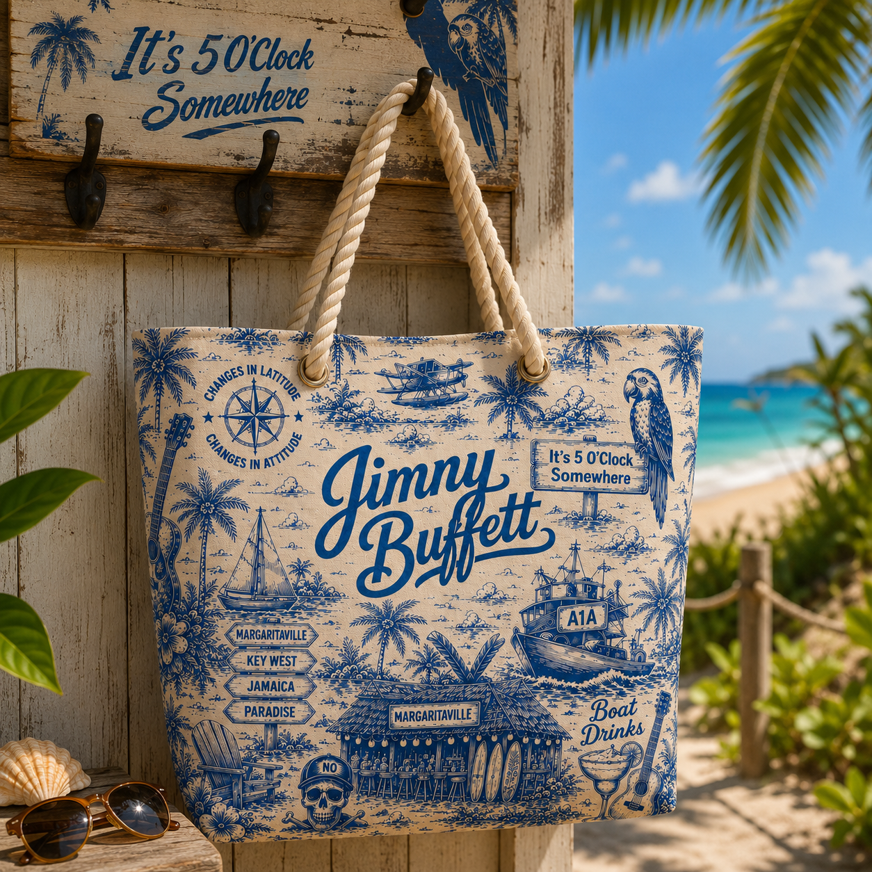 Jimmy Buffett Margaritaville Beach Bag – Tropical Parrot Head Tote with Rope Handles