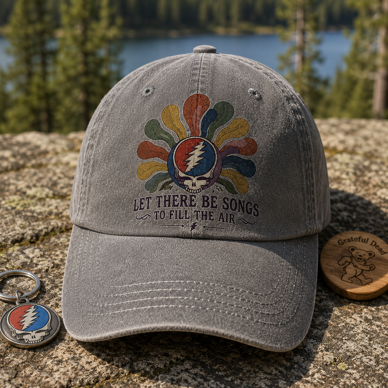 Grateful Dead Ripple Let There Be Songs To Fill The Air Steal Your Face Denim Cap – Retro Vintage Dad Cap Gift For Dad (With Box)