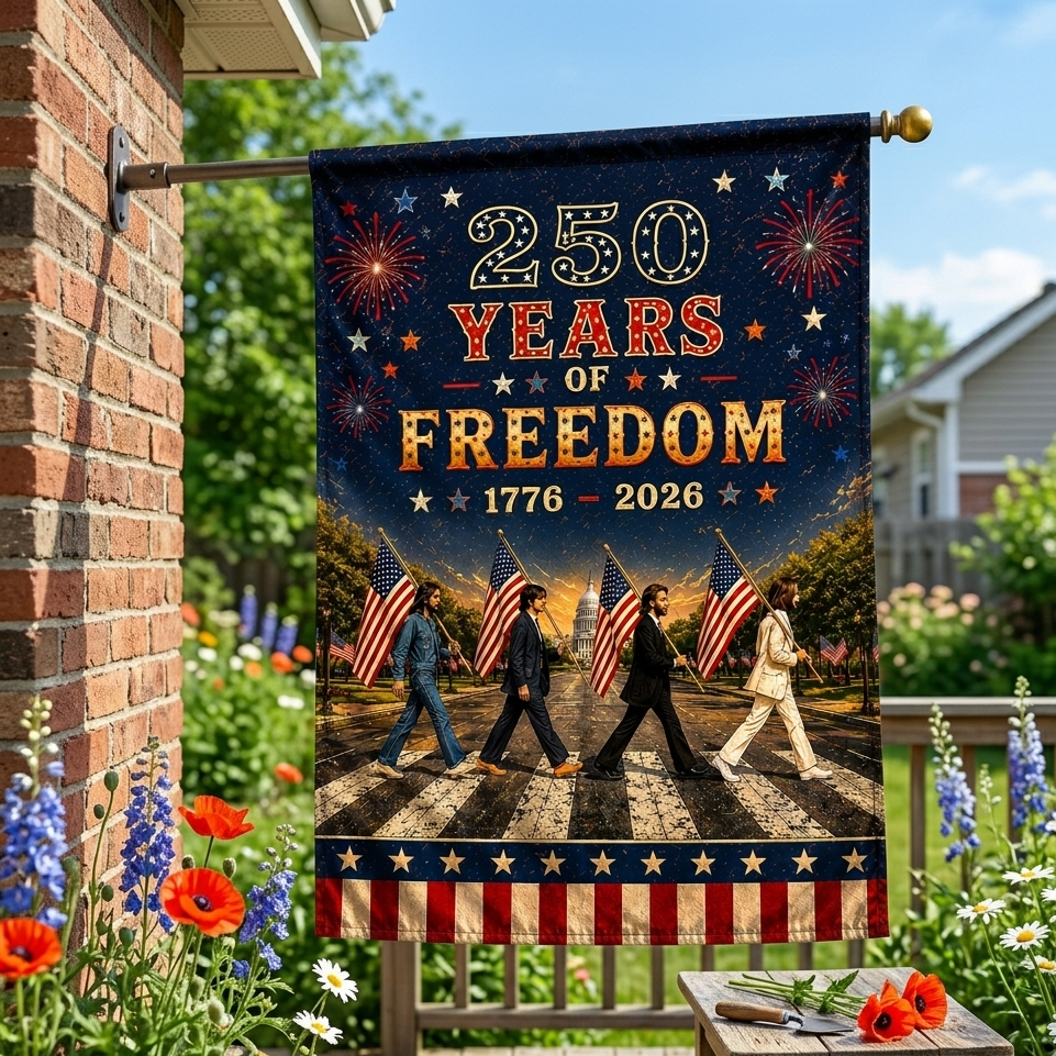 250 Years of Freedom House Flag The Beatles Abbey Road 1776–2026 House Flag - Fourth of July Outdoor Decor