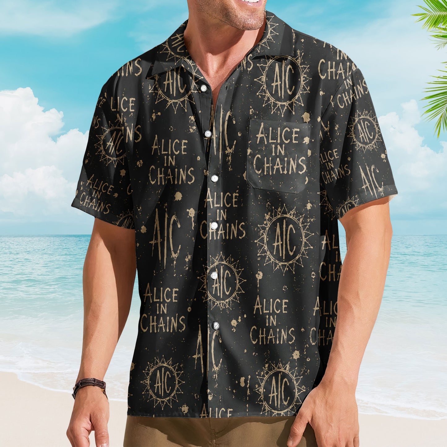 Alice in Chains Hawaiian Shirt - Unisex Grunge Rock AIC Sun Black Summer Button Up