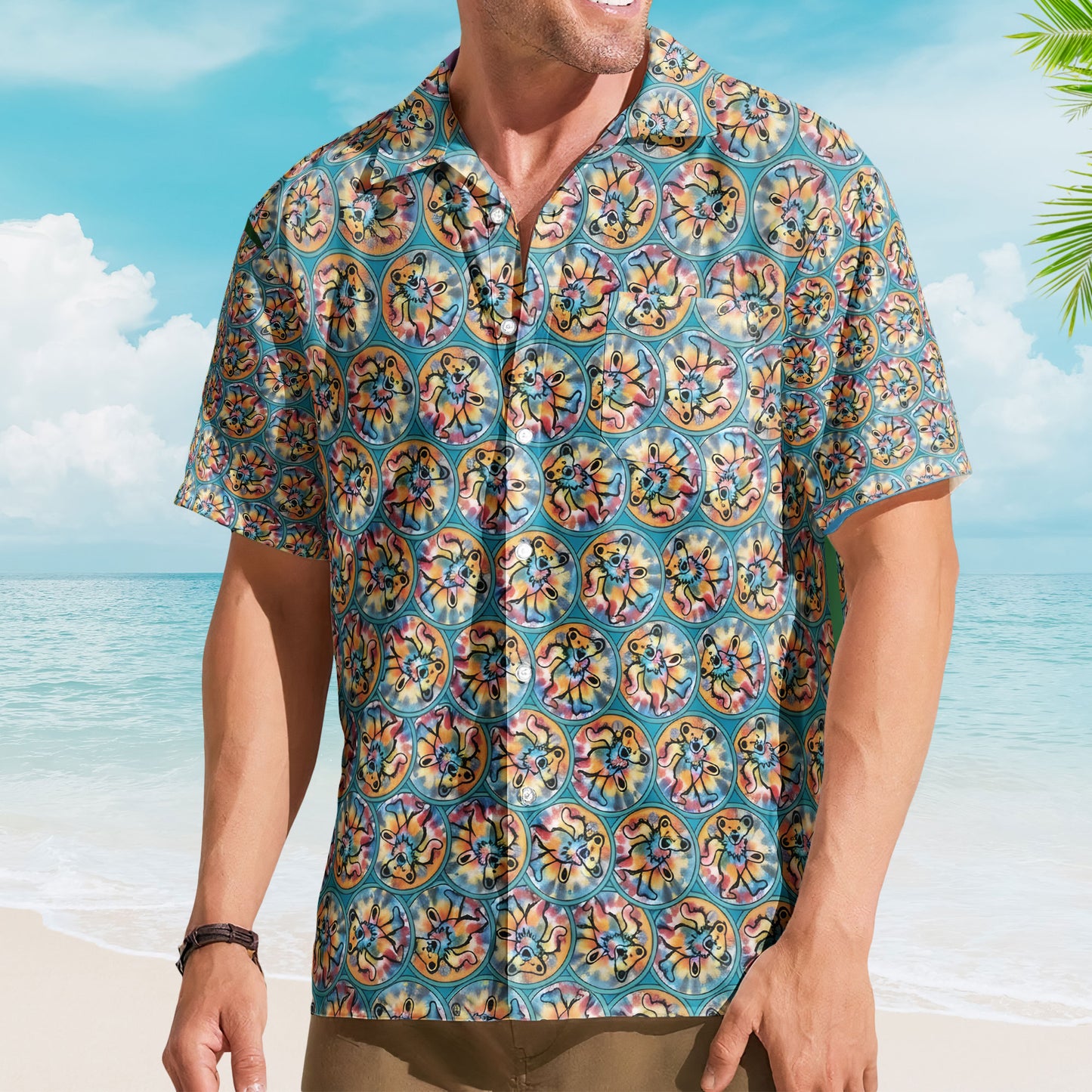 Grateful Dead Inspried Hawaiian Shirt – Dancing Bears All-Over Print Button-Up