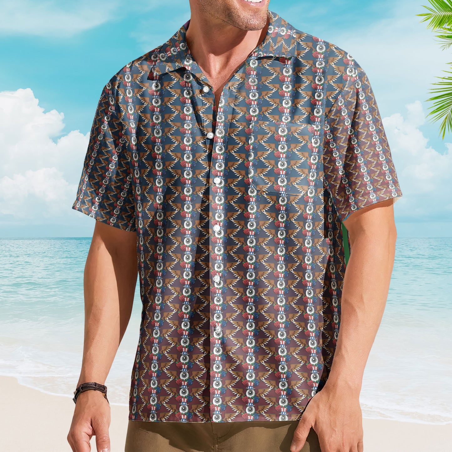 Grateful Dead Accent Hawaiian Shirt – Eagle & Stealie All-Over Print Button-Up