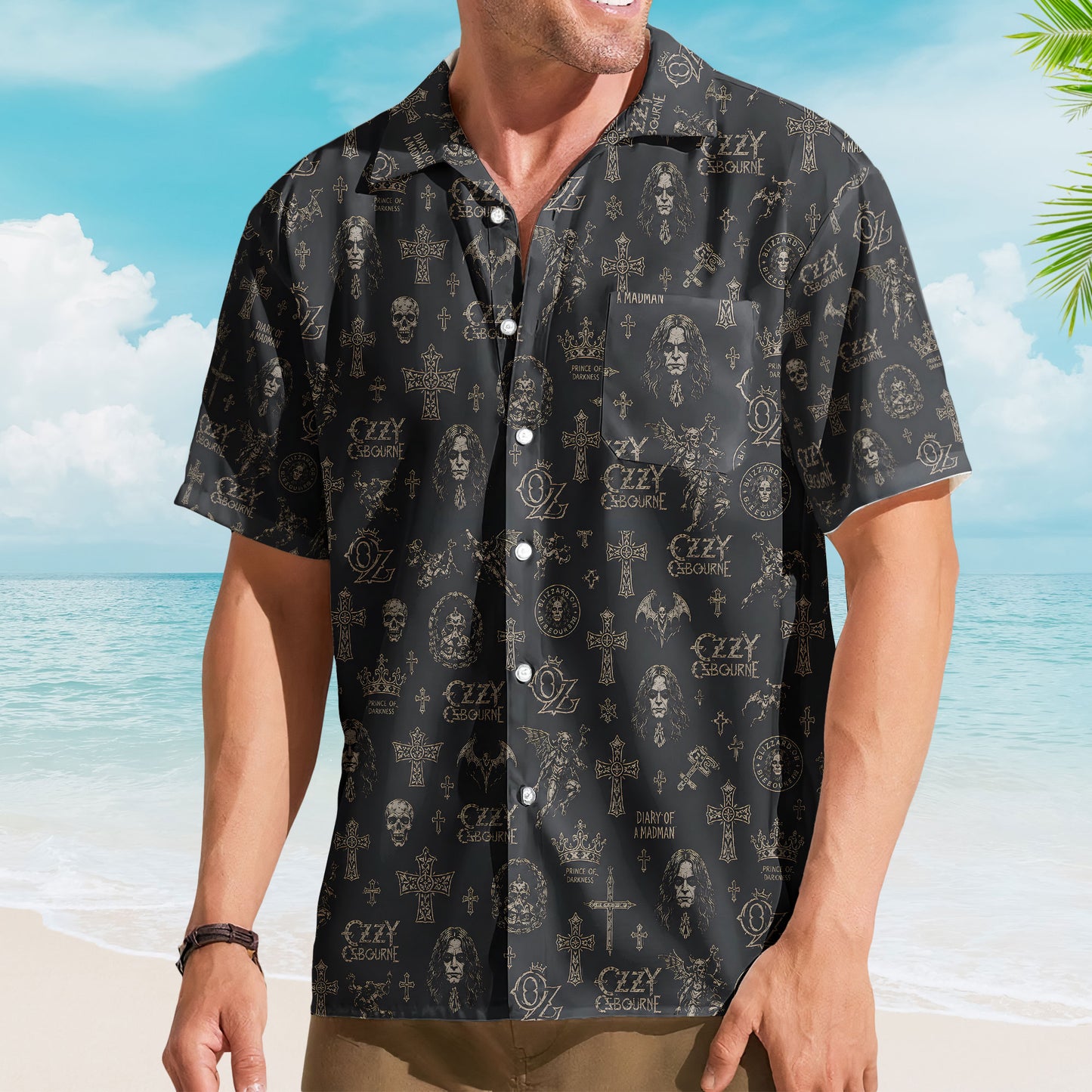 Ozzy Osbourne Hawaiian Shirt - Unisex Retro Prince of Darkness Gothic Cross Button Up