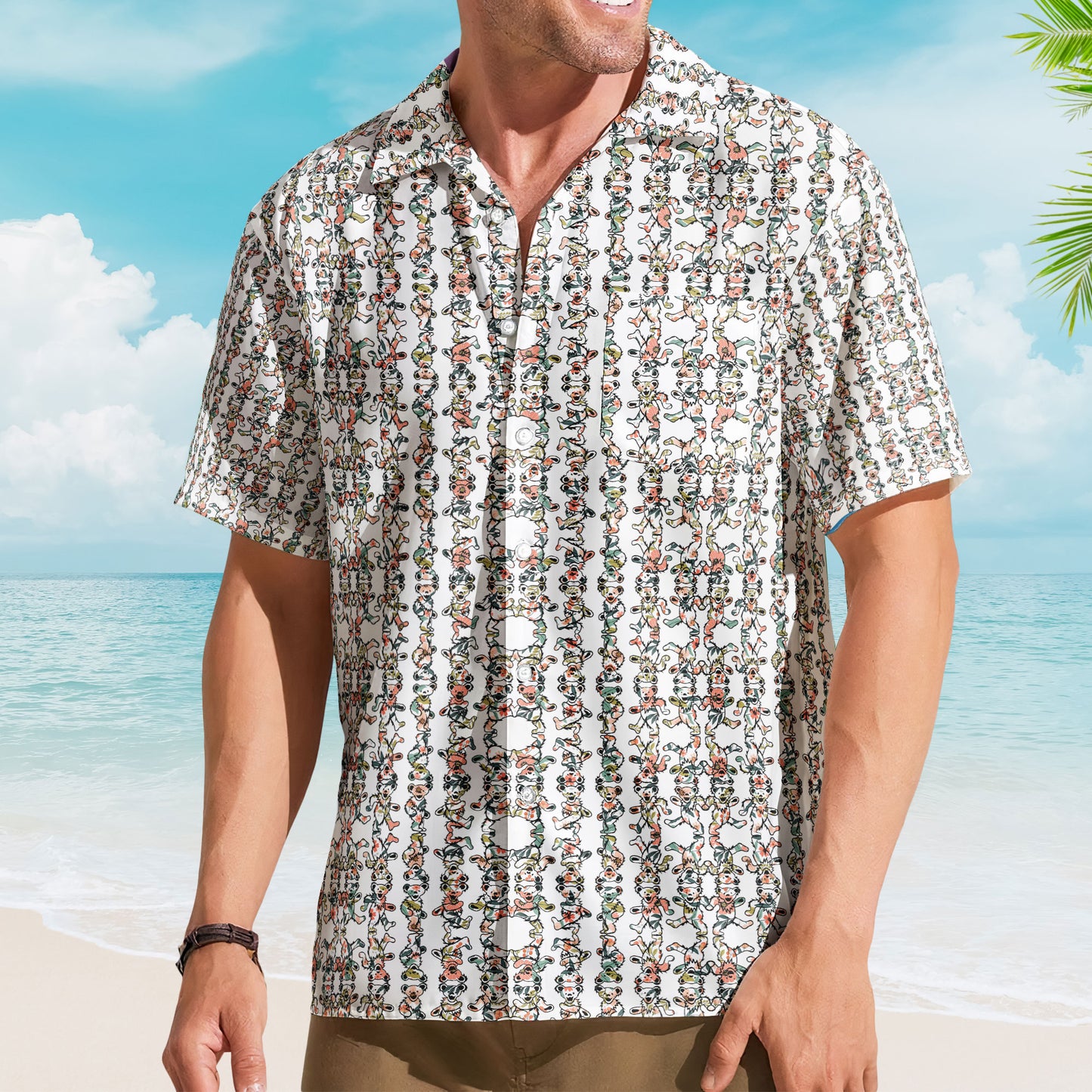 Grateful Dead Dancing Bears Colorful Monogram Hawaiian Shirt – Retro Music Album Art Inspired Shirt