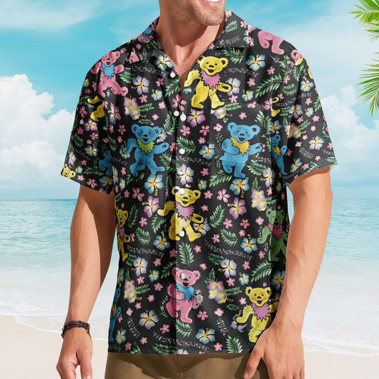 Grateful Dead Dancing Bears Hawaiian Shirt – Vintage Psychedelic Rock Band Apparel – Retro Music Album Art Inspired Shirt