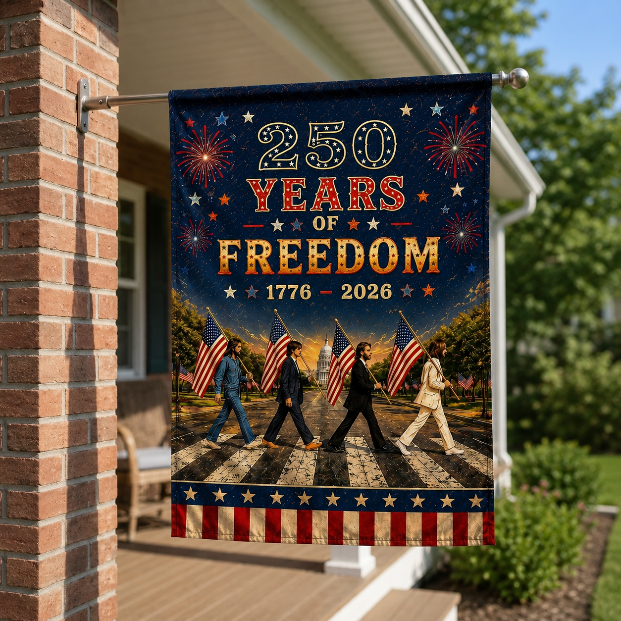 250 Years of Freedom House Flag The Beatles Abbey Road 1776–2026 House Flag - Fourth of July Outdoor Decor