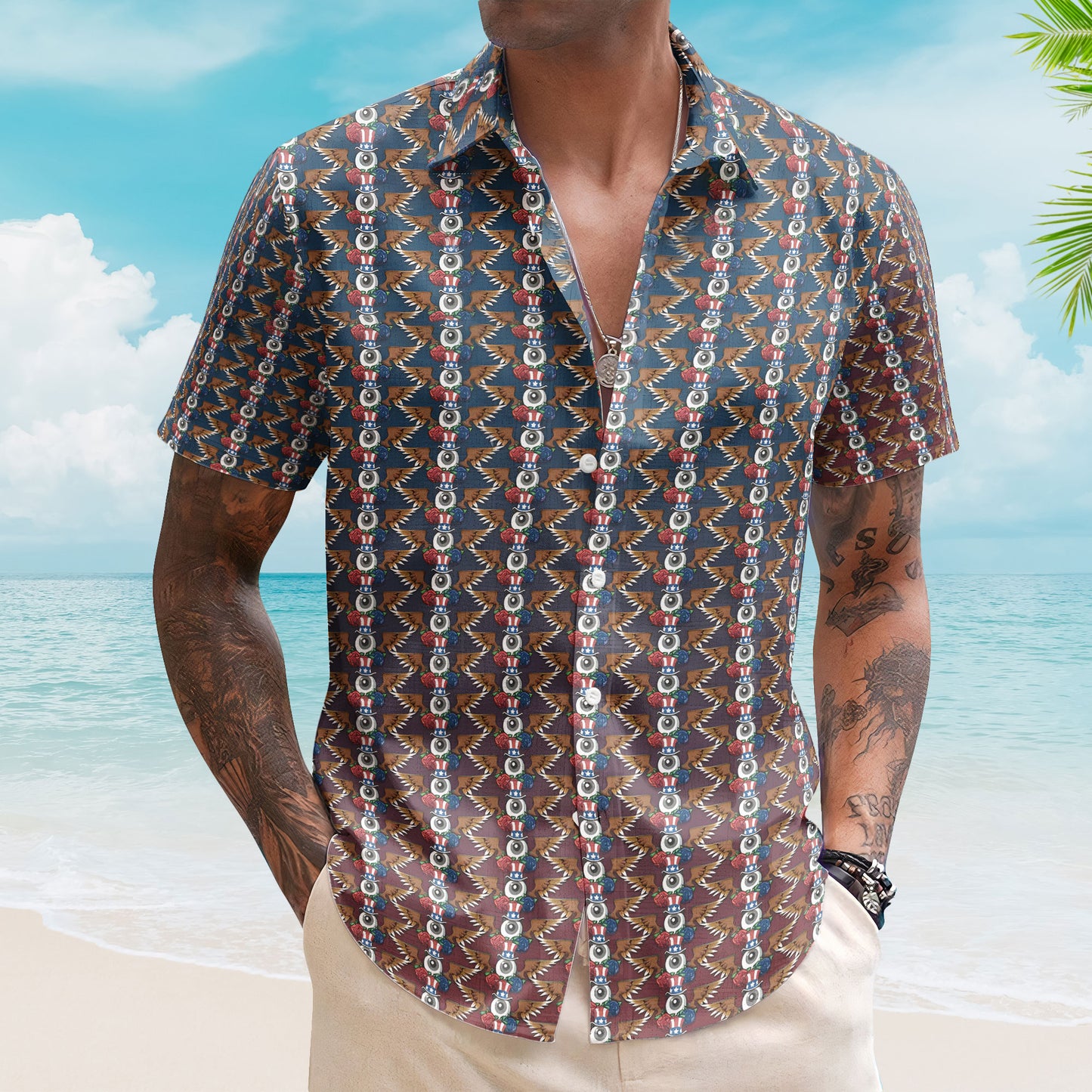 Grateful Dead Accent Hawaiian Shirt – Eagle & Stealie All-Over Print Button-Up