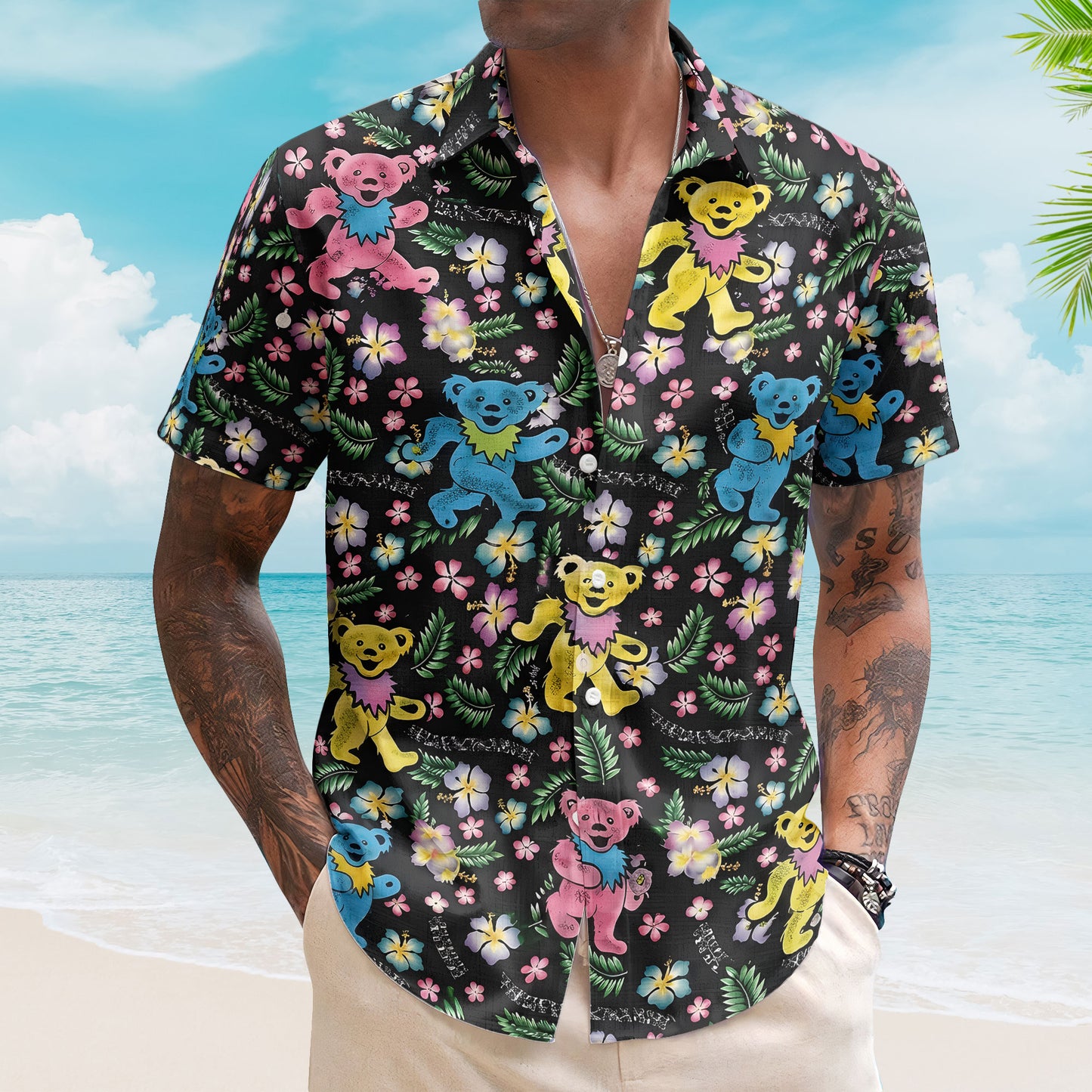 Grateful Dead Dancing Bears Hawaiian Shirt – Vintage Psychedelic Rock Band Apparel – Retro Music Album Art Inspired Shirt