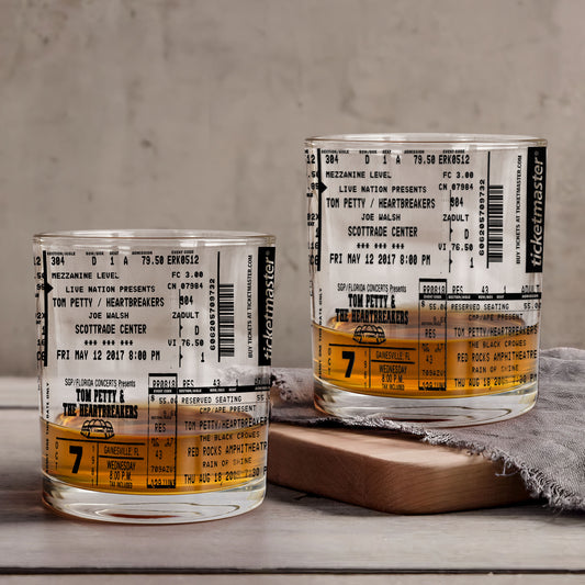 Tom Petty Concert Ticket Printed Whiskey Glass - Multiple Designs Available Father's Day Gift (With Gift Box)