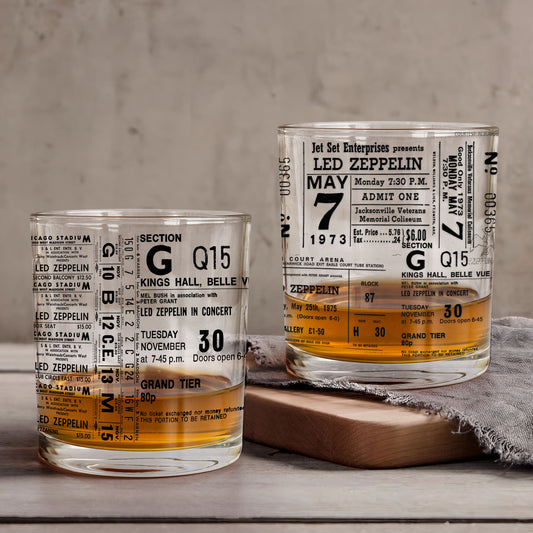 Led Zeppelin Concert Ticket Printed Whiskey Glass - Multiple Designs Available Father's Day Gift (With Gift Box)