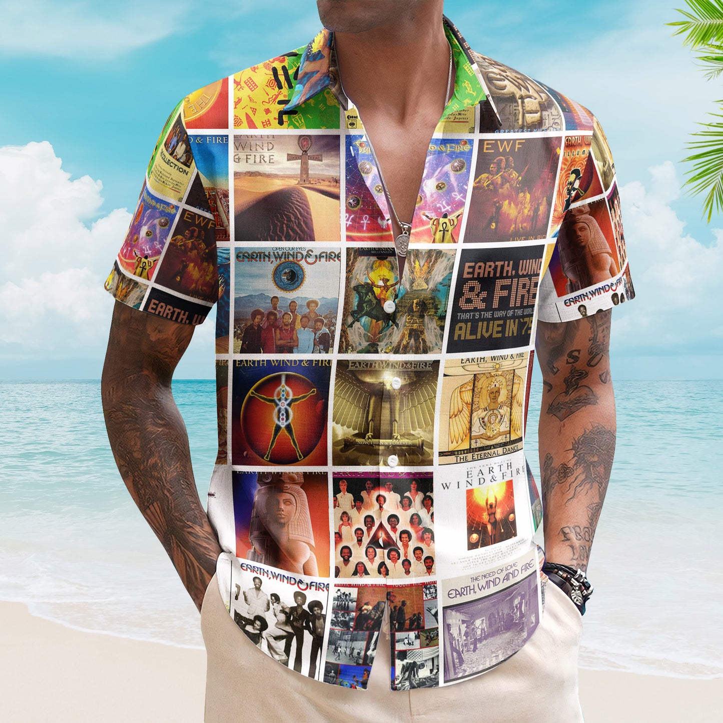 Earth Wind Fire Album Collage Hawaiian Shirt –  Rock Band Fan Shirt