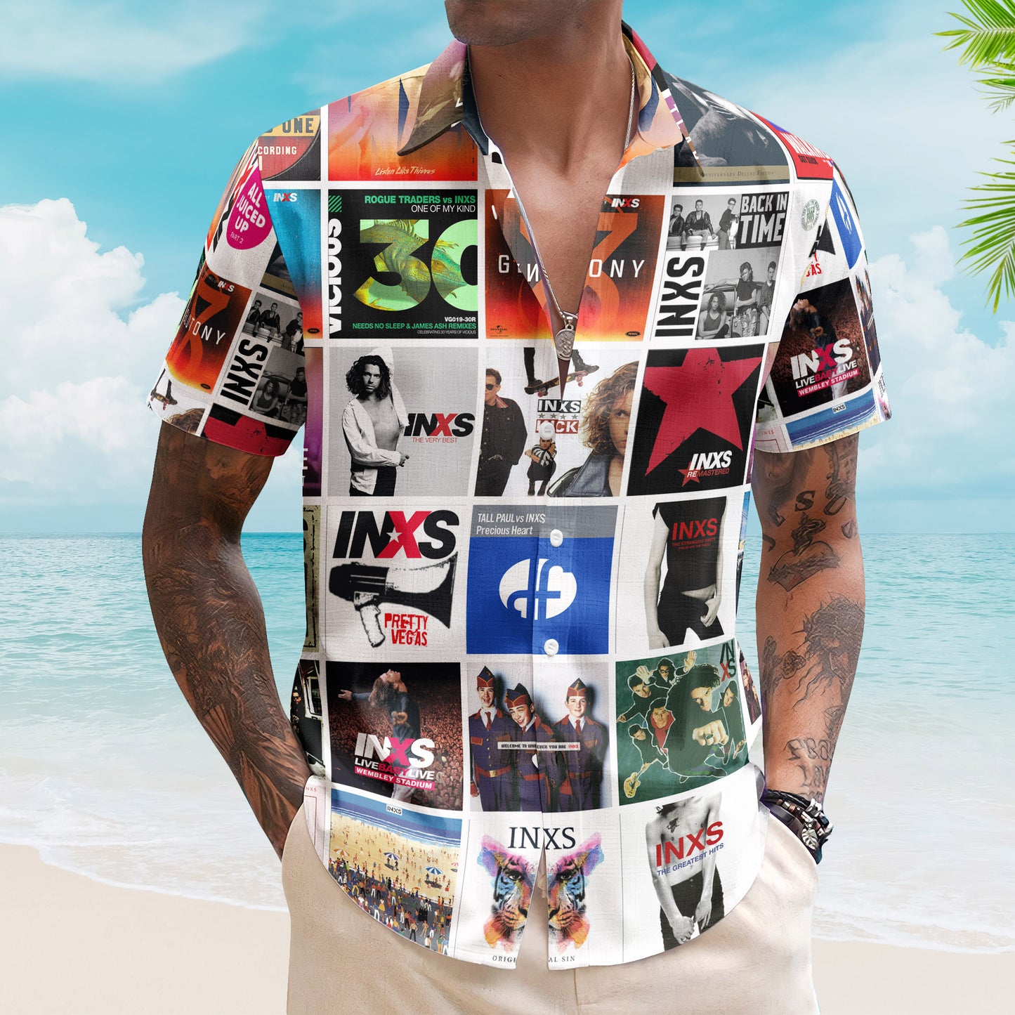 INXS Album Collage Hawaiian Shirt –  Rock Music Band Fan Shirt
