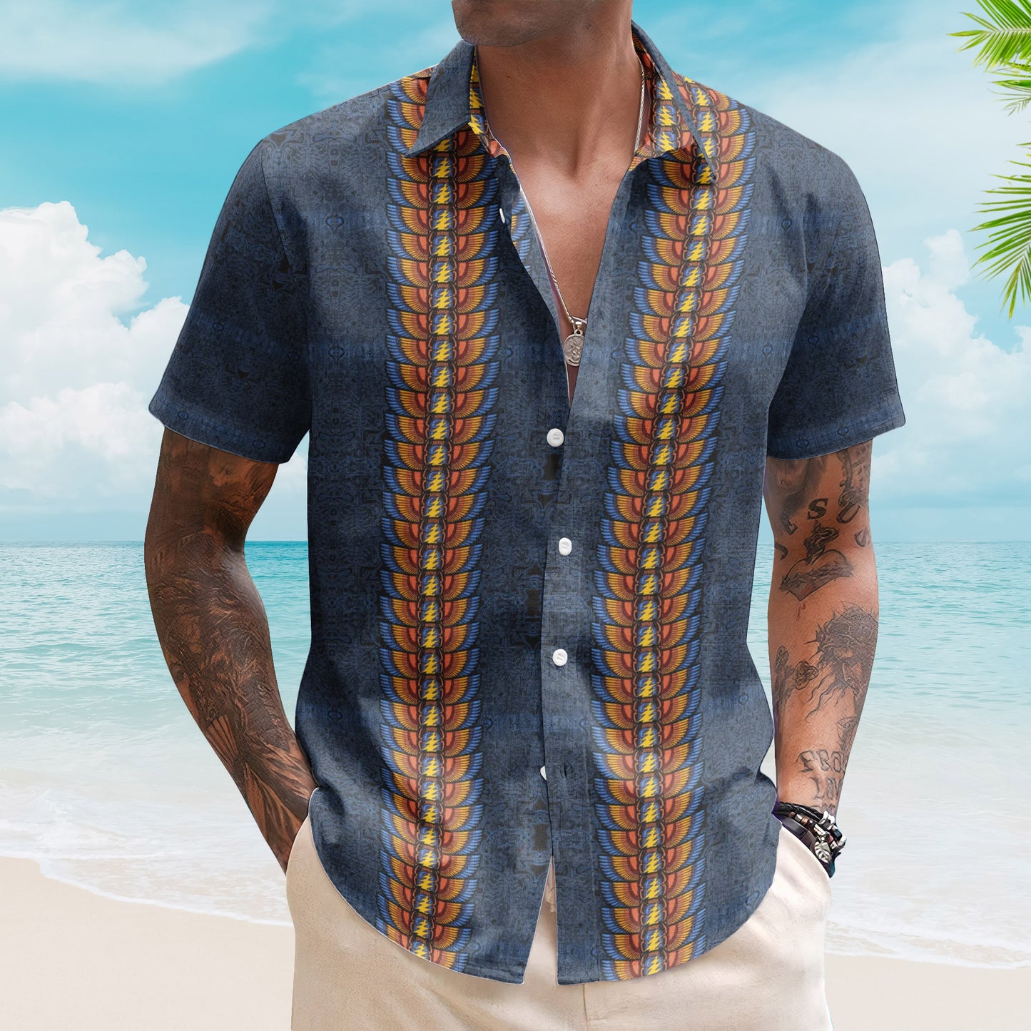 Egyptian Scarab Skull and Roses Grateful Dead Hawaiian Shirt – Retro Music Inspired Concert Vacation Aloha Shirt
