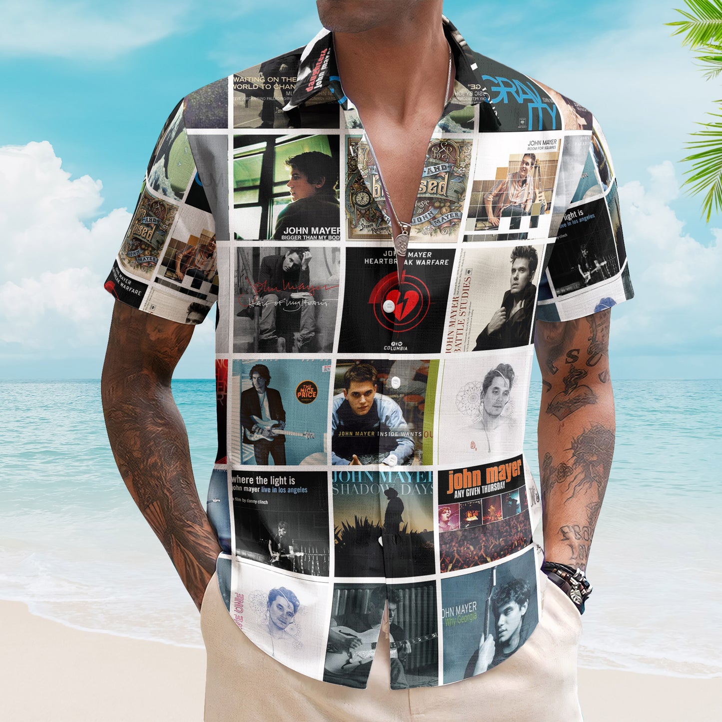 John Mayer Album Collage Hawaiian Shirt –  Pop Rock Music Fan Shirt