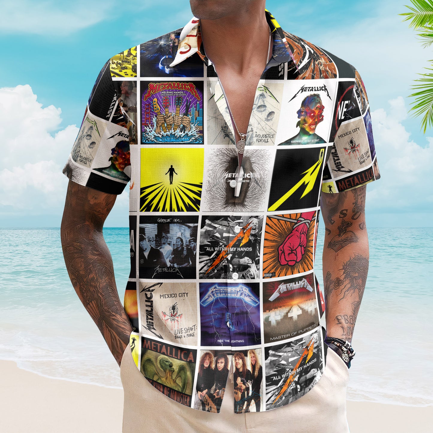 Metallica Album Collage Hawaiian Shirt –  Heavy Metal Music Band Fan Shirt