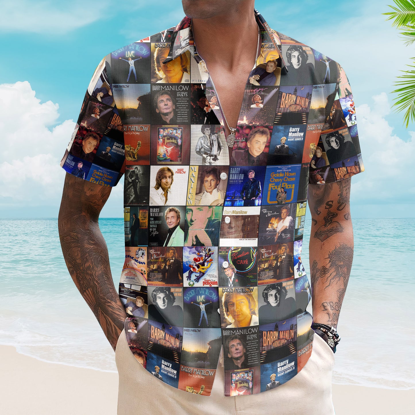 Barry Manilow Vintage Album Cover Collage Pop Icon Hawaiian Shirt – Retro Music Album Art Inspired Unisex Shirt