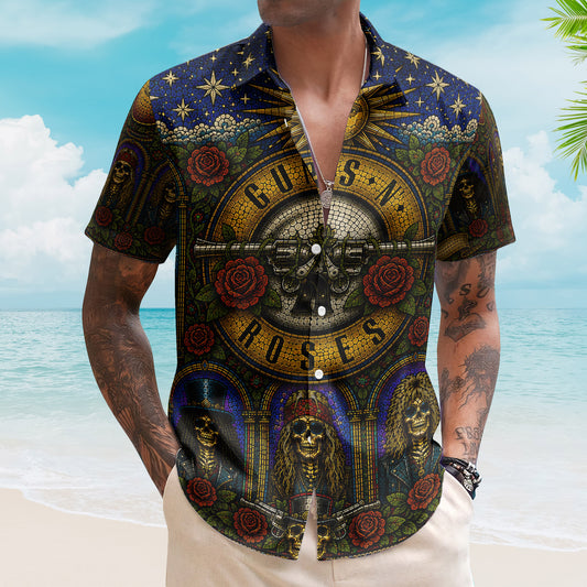 Guns N Roses Hawaiian Shirt - Unisex Slash Skull Axl Rose Summer Button Up