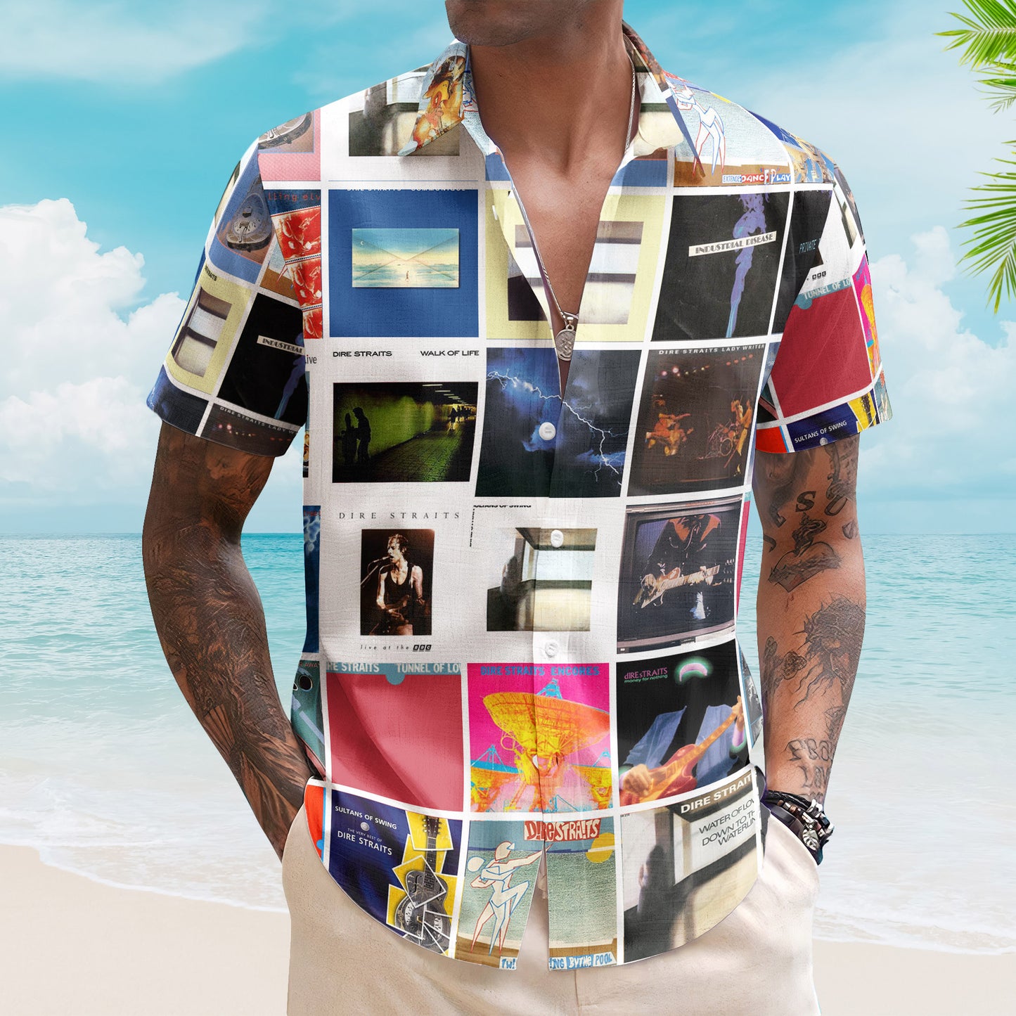 Dire Straits Album Collage Hawaiian Shirt –  Rock Music Band Fan Shirt