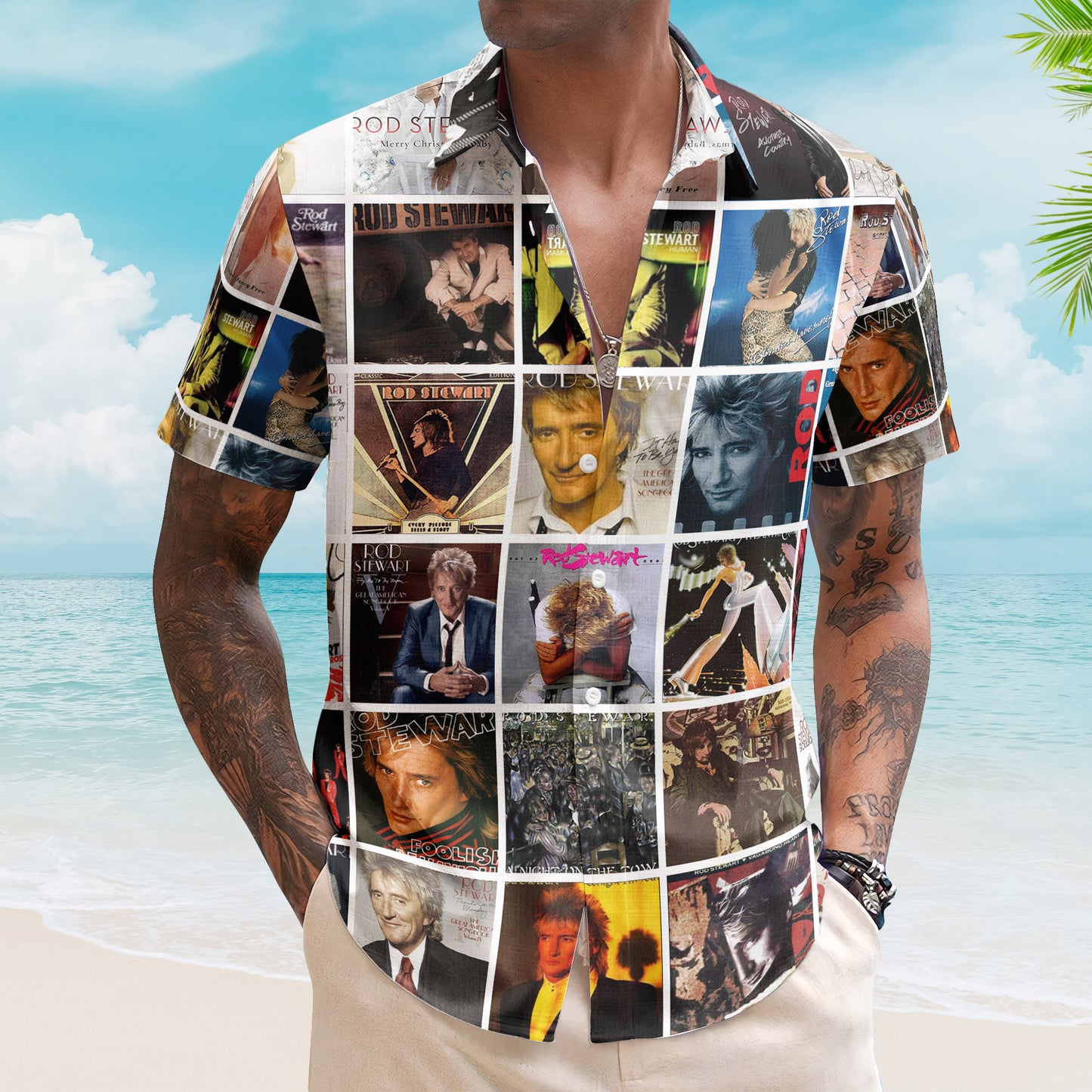 Rod Stewart Album Collage Hawaiian Shirt –  Pop Rock Music Fan Shirt