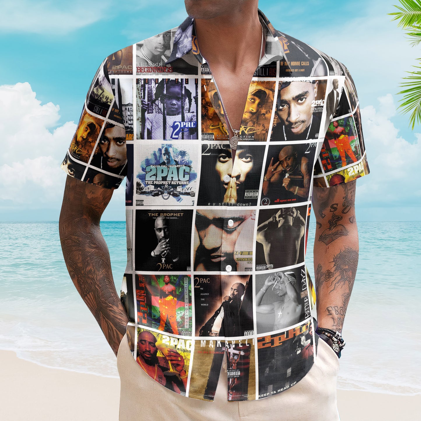 2Pac Album Collage Hawaiian Shirt – Hip-Hop Rap Music Fan Shirt