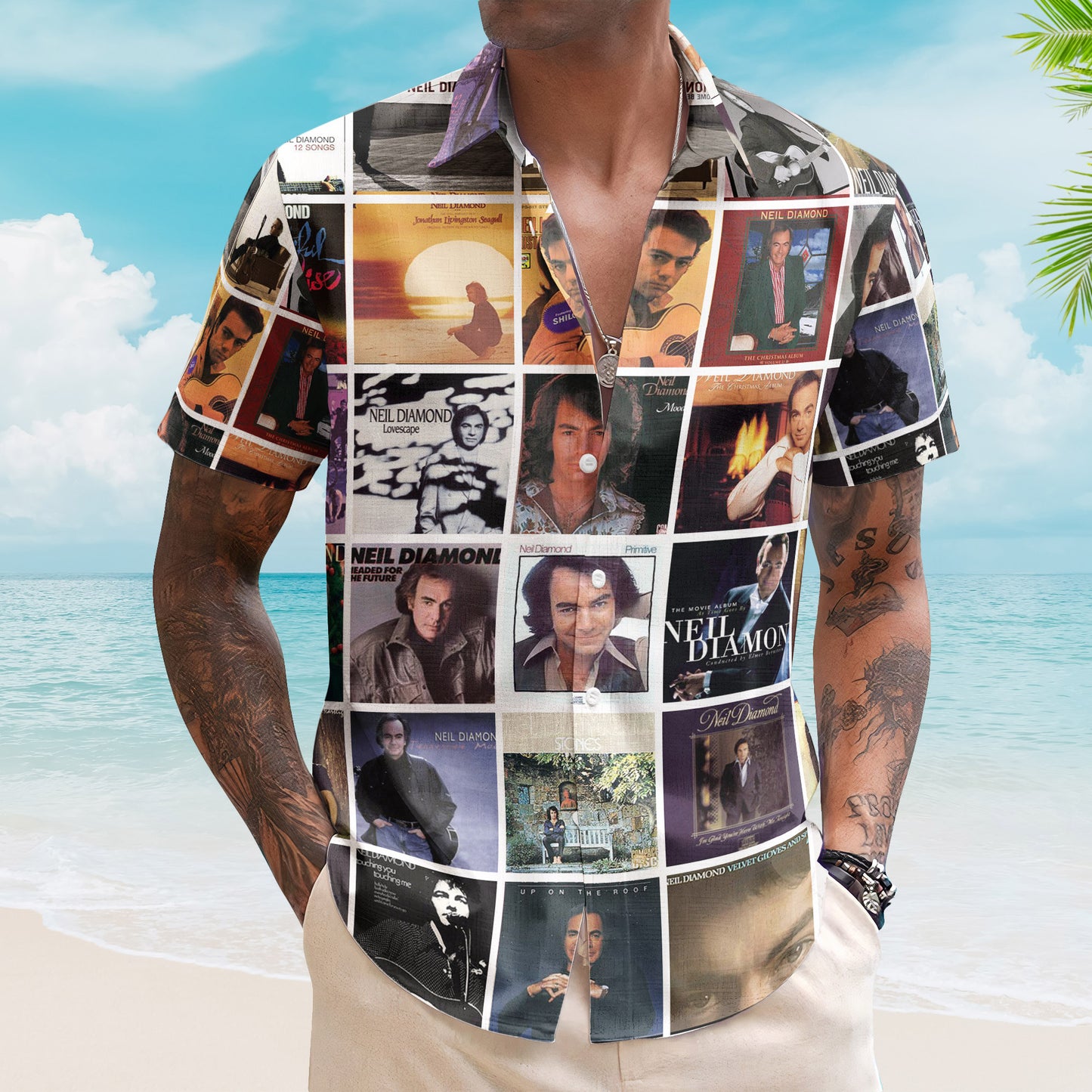 Neil Diamond Album Collage Hawaiian Shirt –  Pop Rock Music Fan Shirt