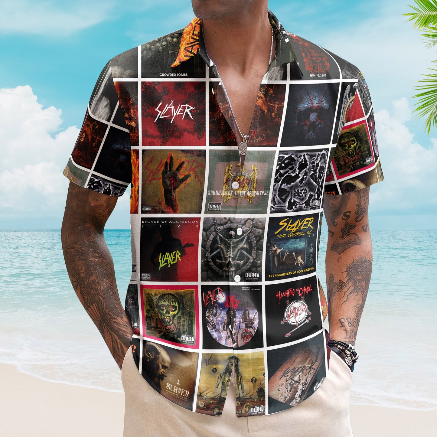 Slayer Album Collage Hawaiian Shirt –  Metal Music Band Fan Shirt