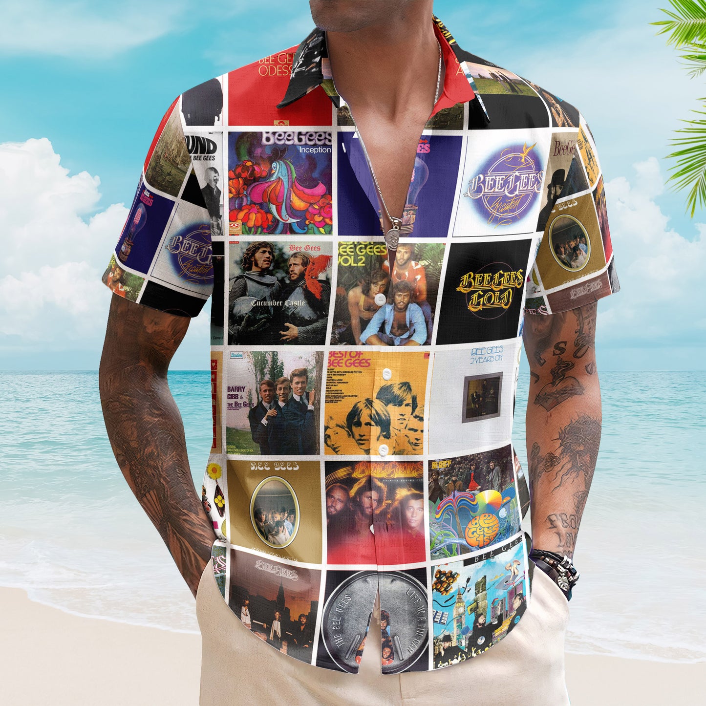Bee Gees Album Collage Hawaiian Shirt –  Rock Music Band Fan Shirt