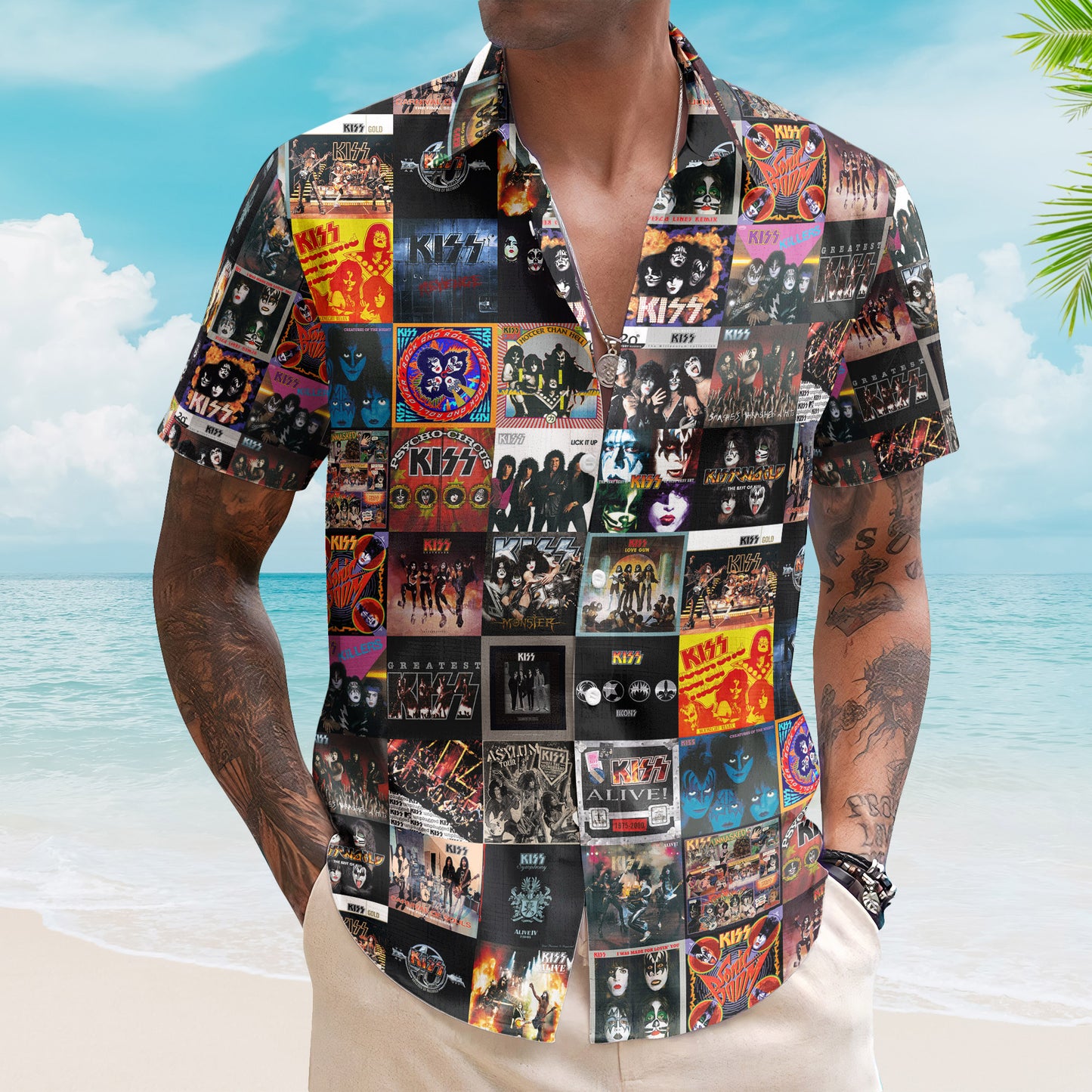 Kiss Album Covers Glam Rock Icon Destroyer Summer Hawaiian Shirt - Unisex Retro Music Album Art Inspired Unisex Shirt