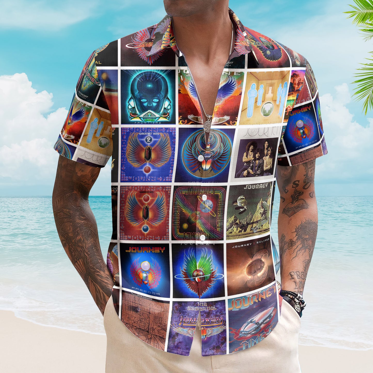 Journey Band Album Collage Hawaiian Shirt –  Rock Music Band Fan Shirt