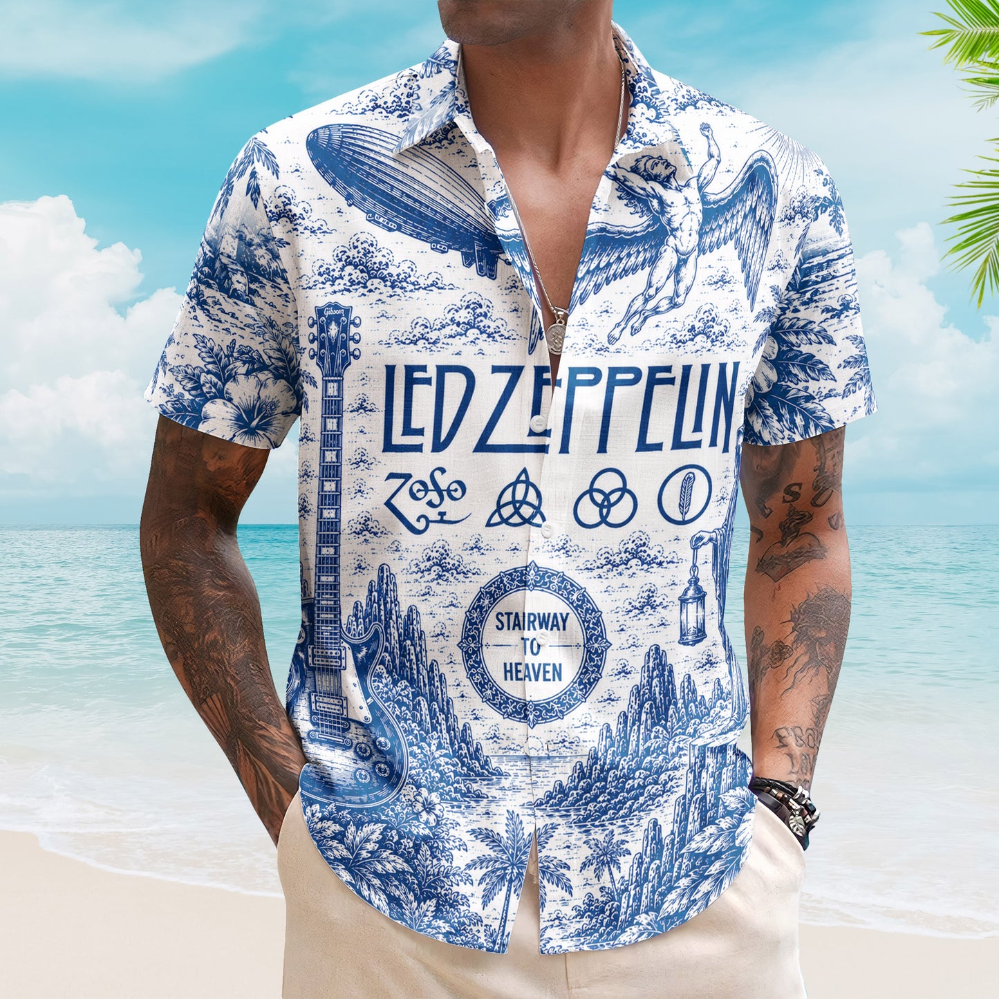 Led Zeppelin Four Symbols Hawaiian Shirt - Unisex Retro Music Album Art Inspired Button Up
