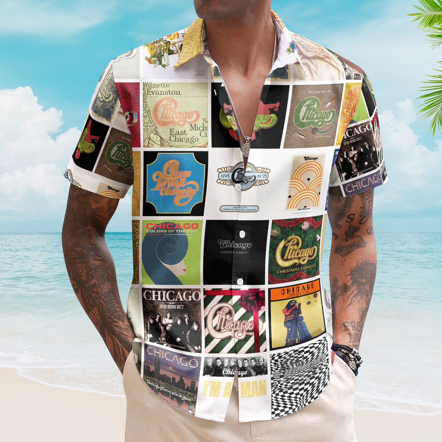 Chicago Album Collage Hawaiian Shirt –  Rock Music Band Fan Shirt