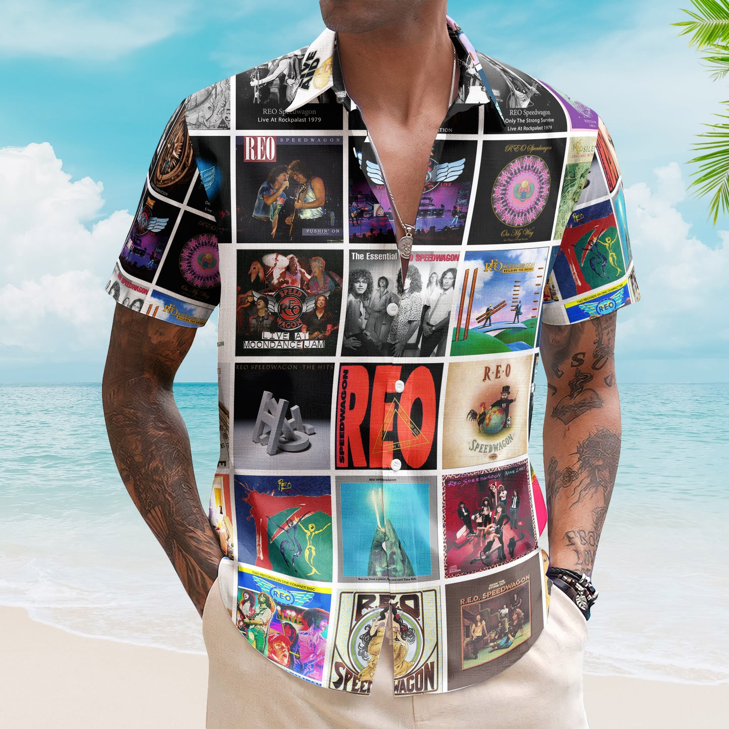 REO Speedwagon Album Collage Hawaiian Shirt –  Rock Music Band Fan Shirt