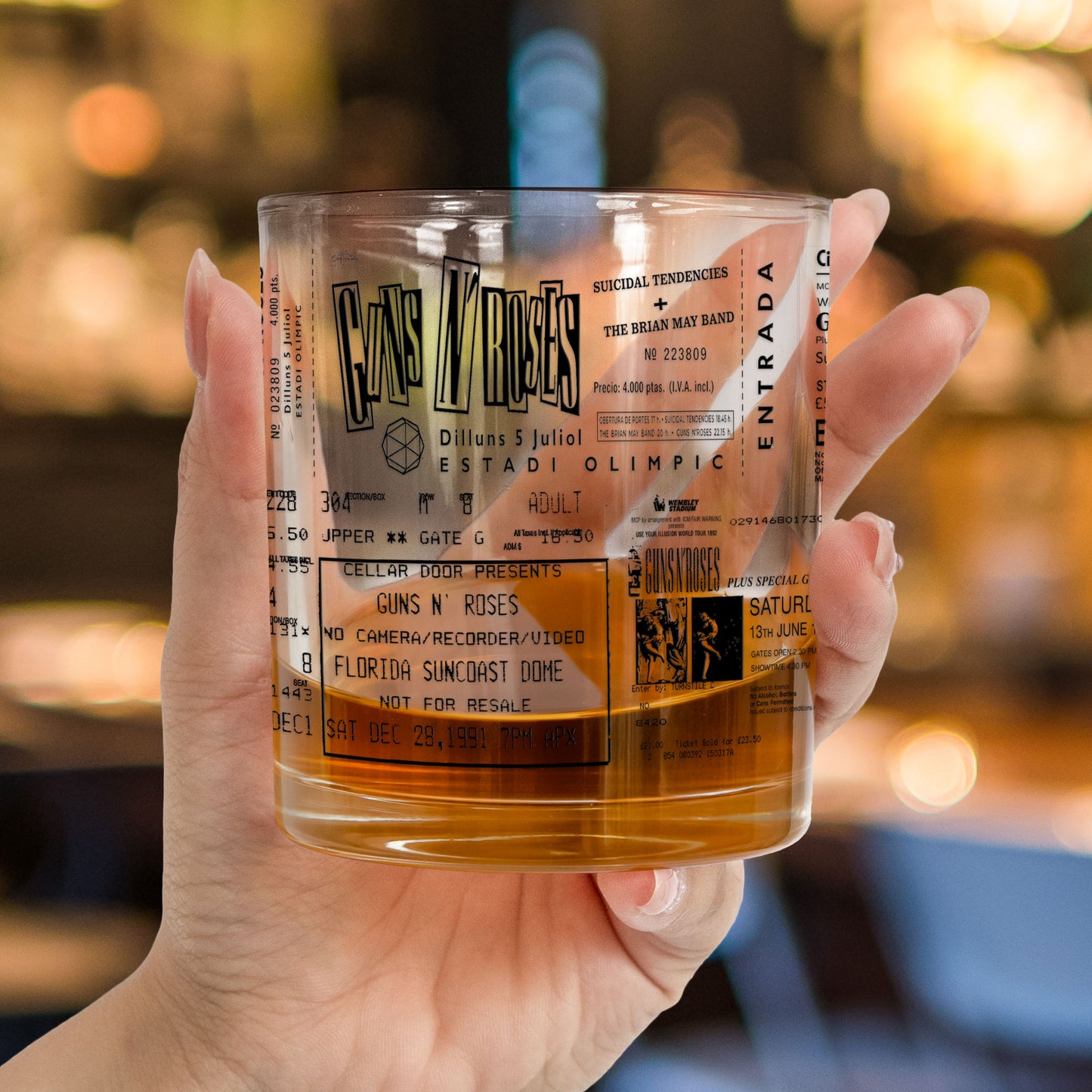 Gun N Rose Concert Ticket Printed Whiskey Glass - Multiple Designs Available Father's Day Gift (With Gift Box)