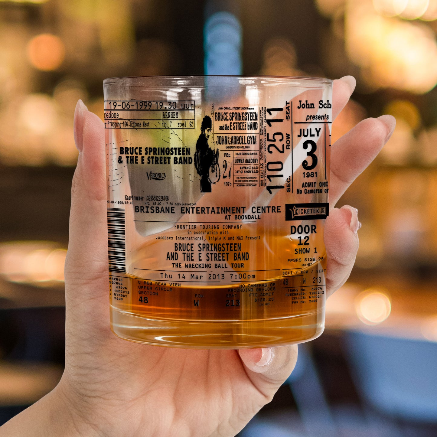 Bruce Springsteen Concert Ticket Printed Whiskey Glass - Multiple Designs Available Father's Day Gift (With Gift Box)