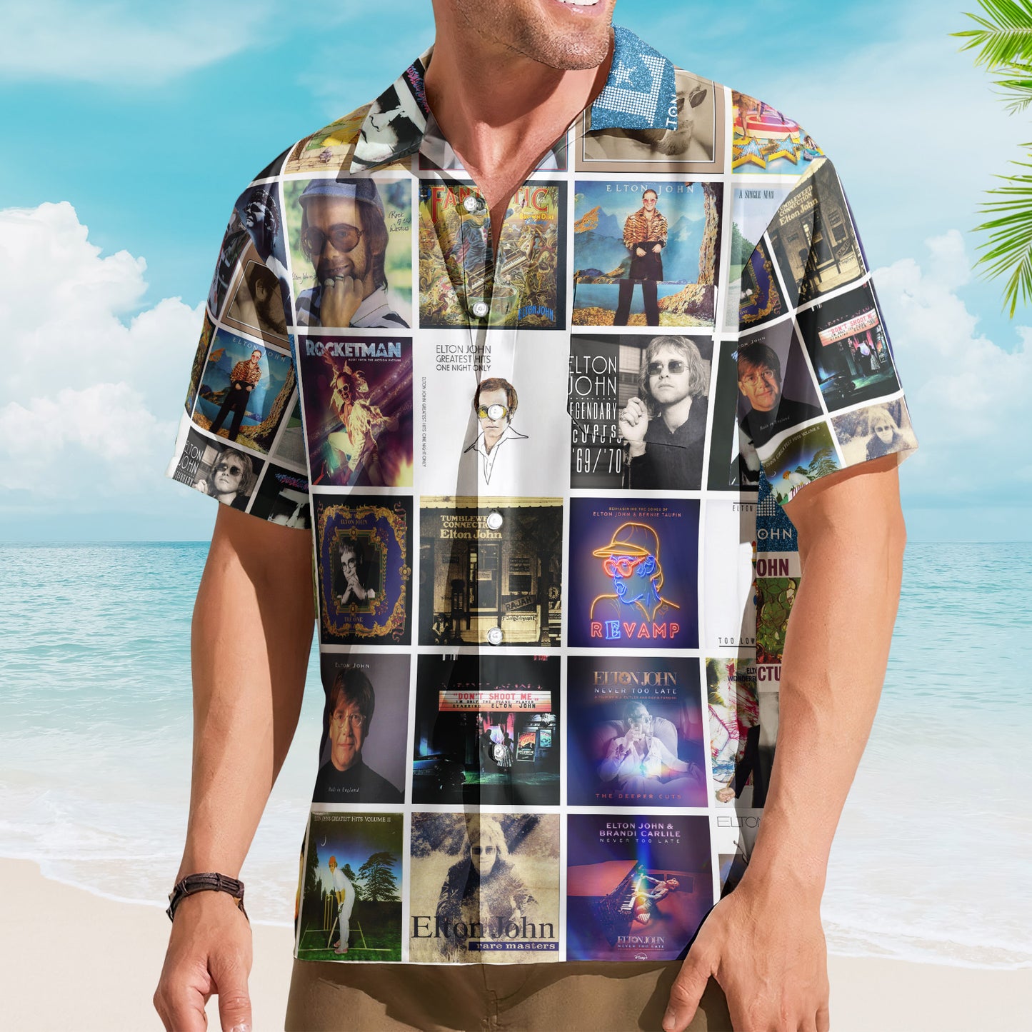Elton John Album Collage Hawaiian Shirt –  Rock Pop Music Fan Shirt
