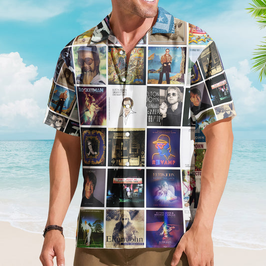 Elton John Album Collage Hawaiian Shirt –  Rock Pop Music Fan Shirt