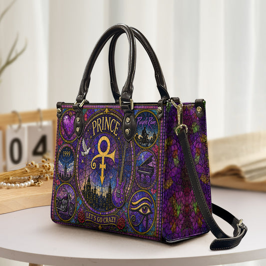 Prince Leather Handbag, Tote Bag and Wallet Set, Purple Stained Glass Symbol Design, Purple Rain Music Fan Gift