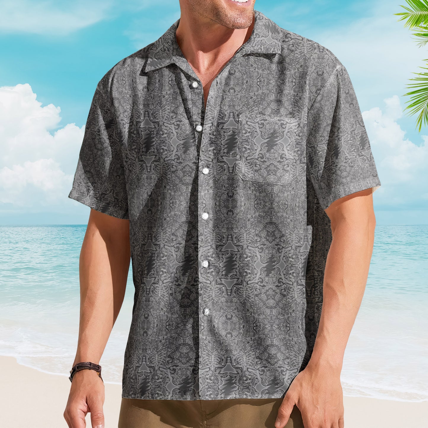 Grateful Dead Inspried Unisex Hawaiian Shirt – Psychedelic Skull and Roses All-Over Print Button-Up