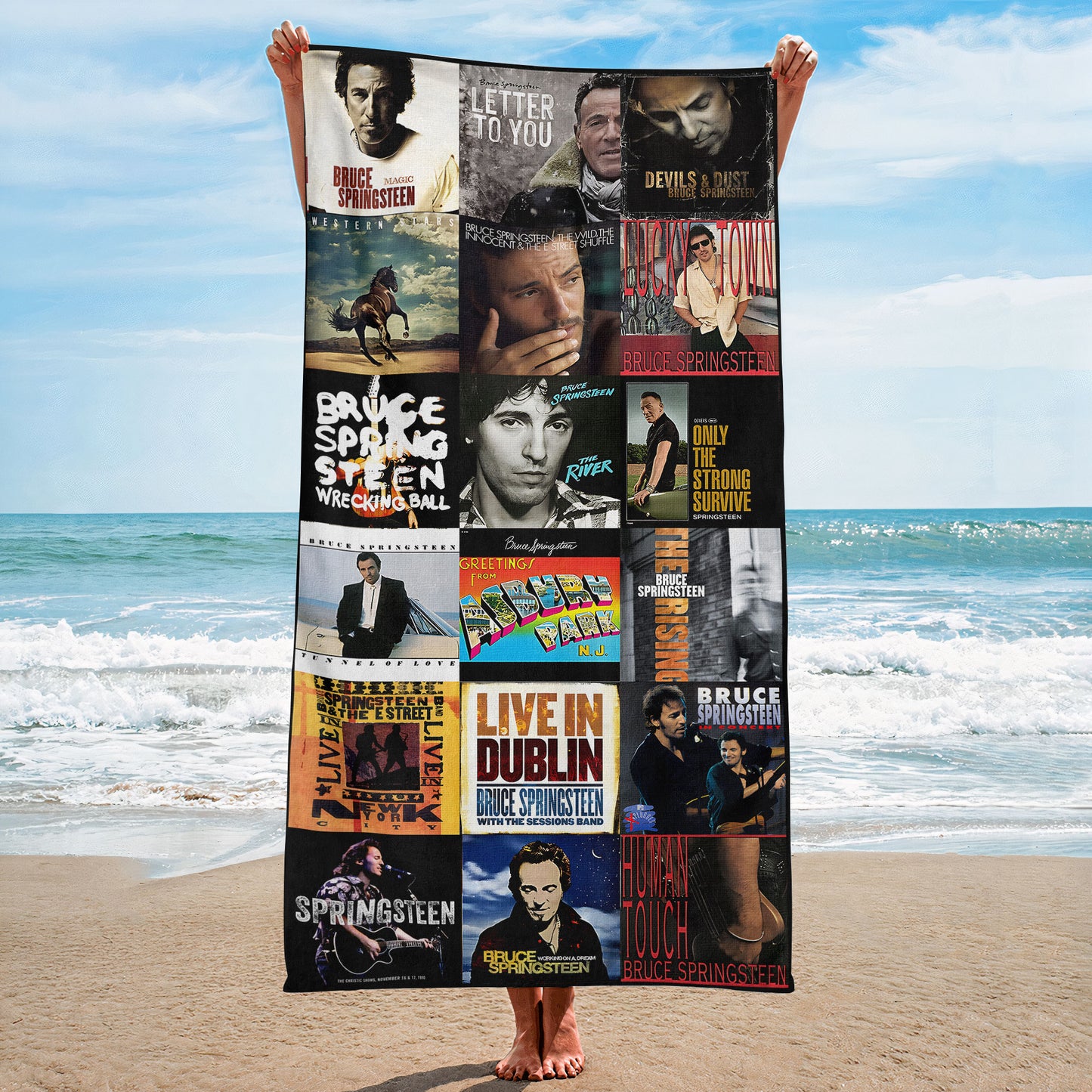 Bruce Springsteen Beach Towel – Album Cover Collage Classic Rock Towel