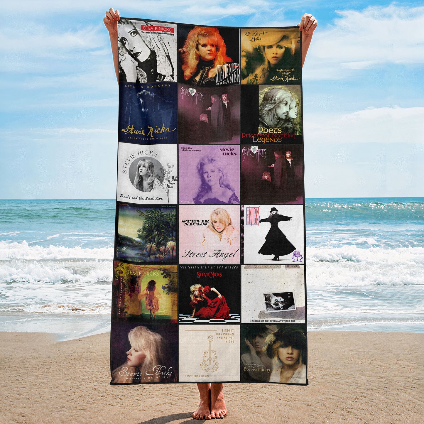 Stevie Nicks 1 Beach Towel – Album Cover Collage Classic Rock Towel
