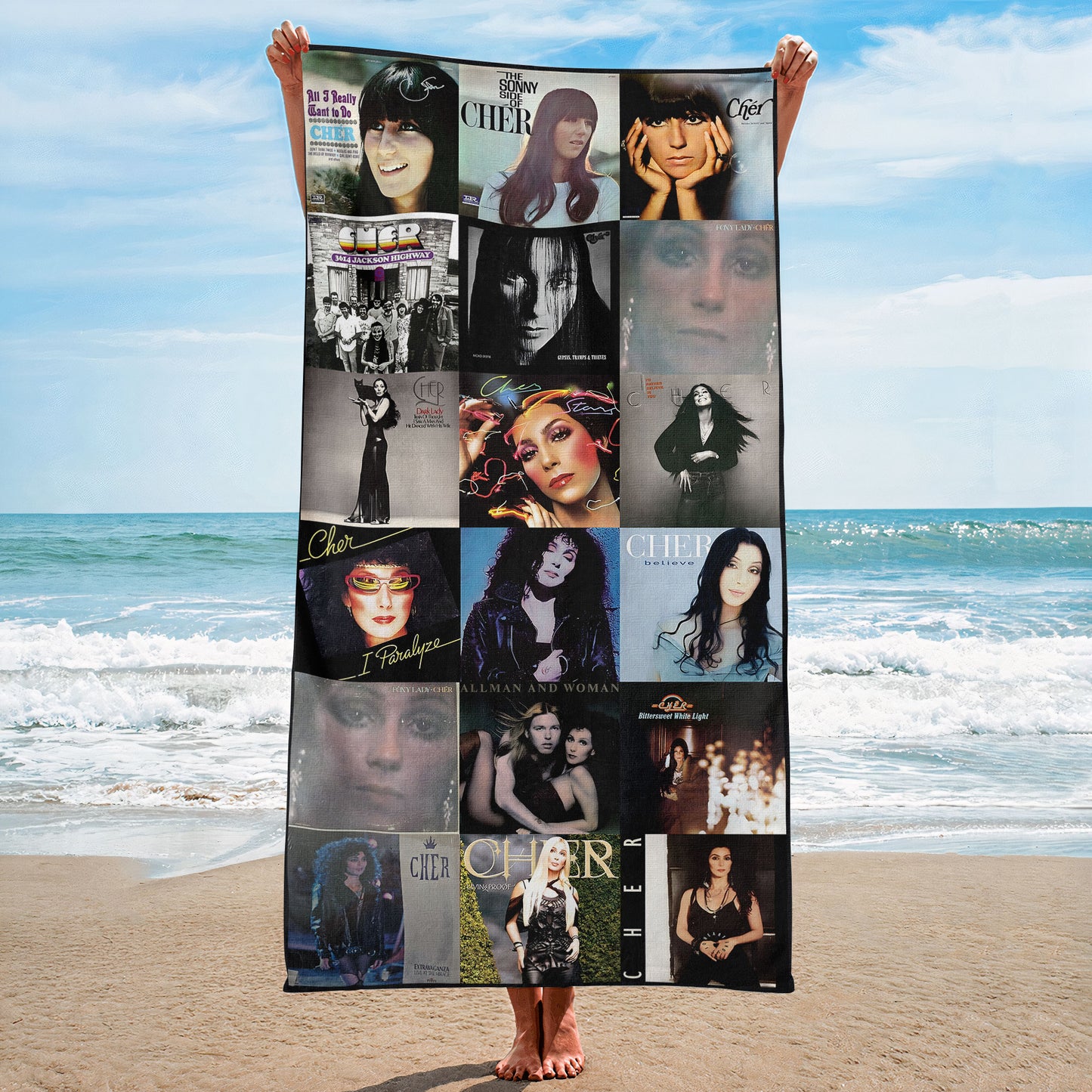 Cher Beach Towel – Album Cover Collage Pop and Rock Towel