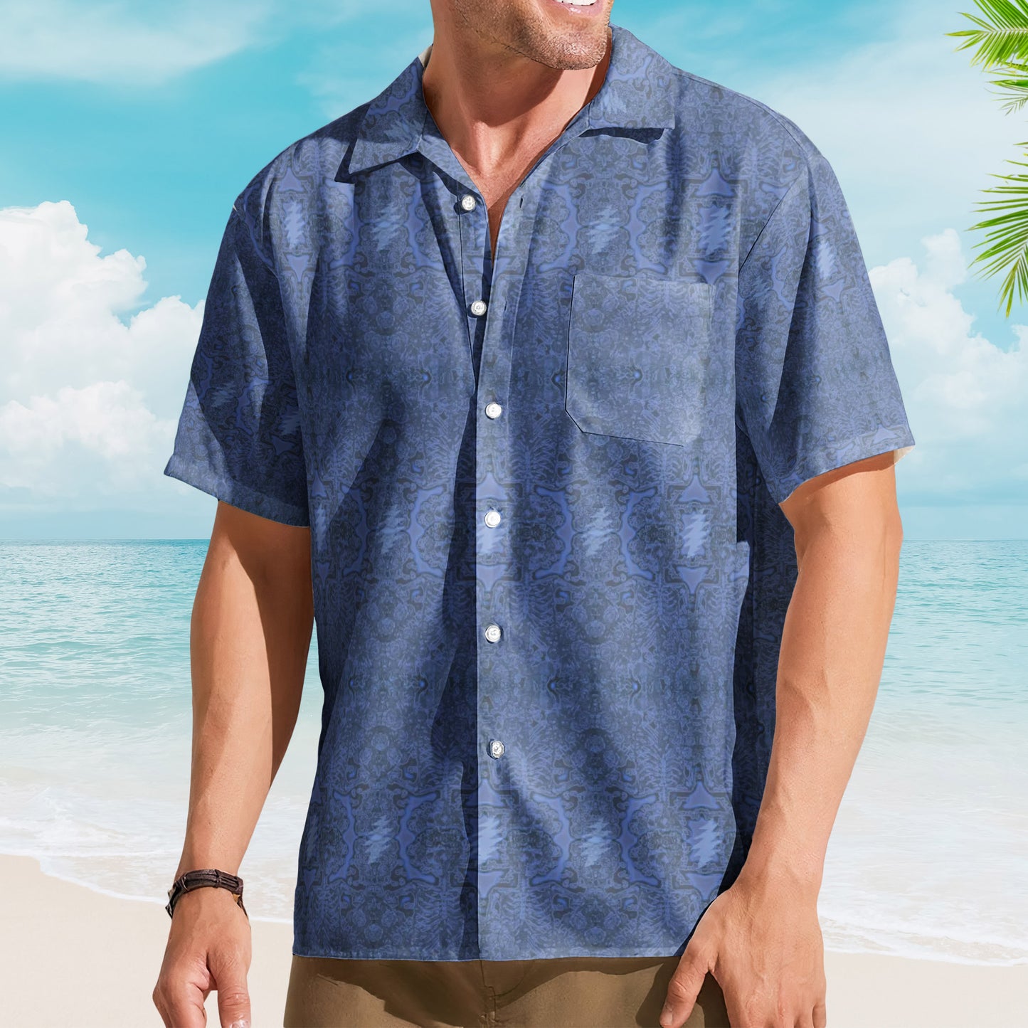 Viola Lee Blues II Electric Woodcut Skull & Roses Hawaiian Shirt – Retro Music Grateful Dead Inspired Aloha Shirt )