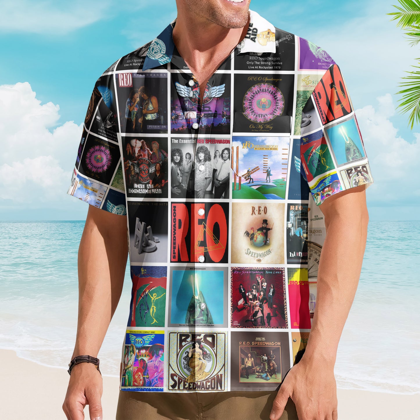 REO Speedwagon Album Collage Hawaiian Shirt –  Rock Music Band Fan Shirt