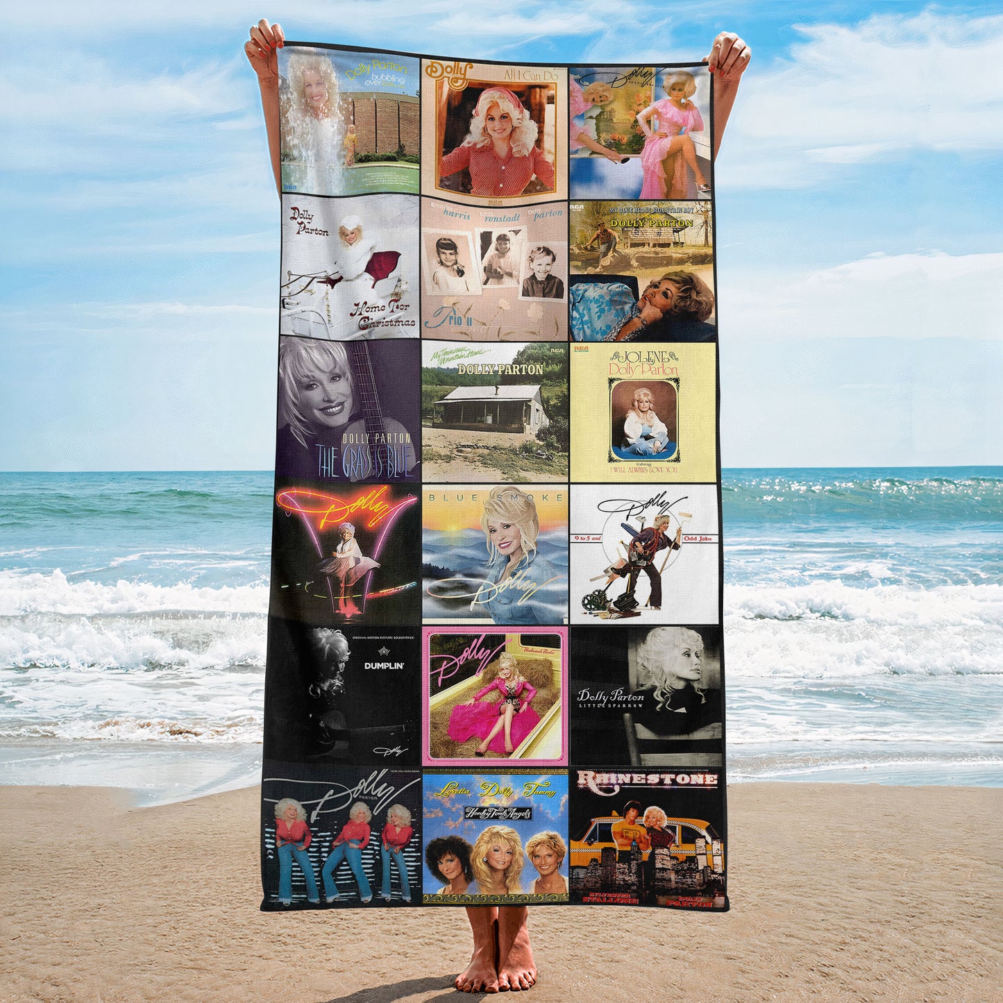 Dolly Parton Beach Towel – Album Cover Collage Country Music Towel