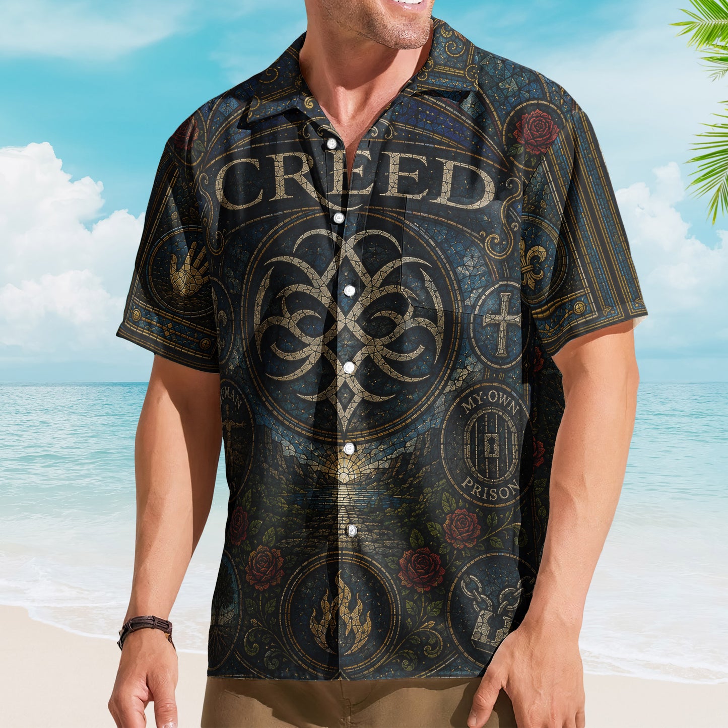 Creed Band Post Grunge Music Hawaiian Shirt - Unisex Gothic Stained Glass Alternative Rock Button Up