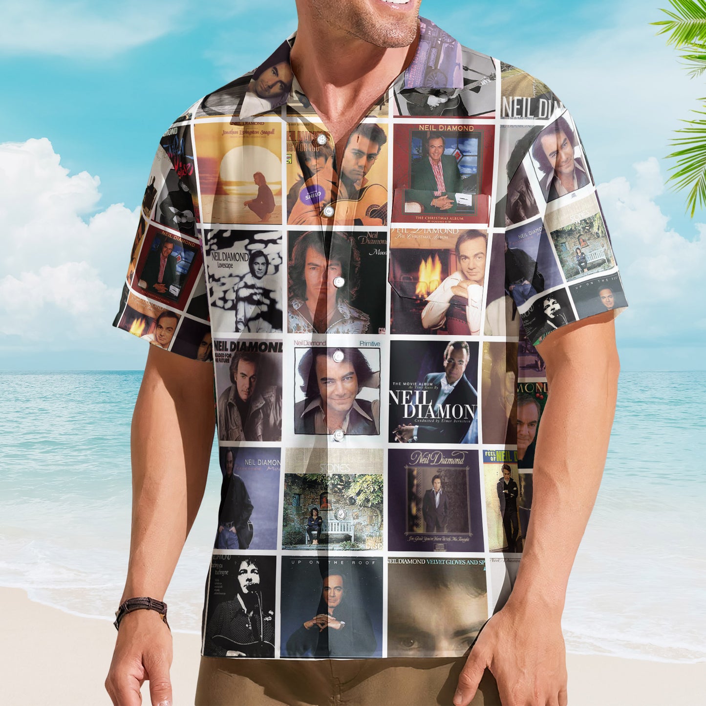 Neil Diamond Album Collage Hawaiian Shirt –  Pop Rock Music Fan Shirt