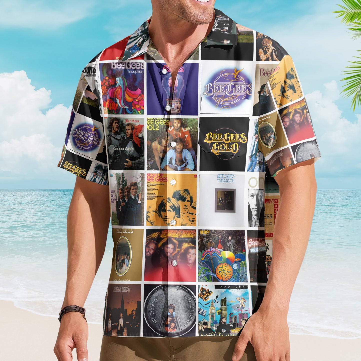 Bee Gees Album Collage Hawaiian Shirt –  Rock Music Band Fan Shirt